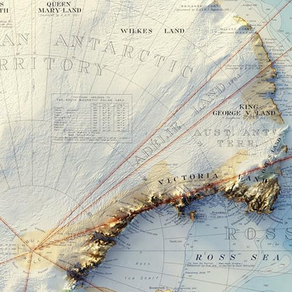 Antarctica 1939 Shaded Relief Map