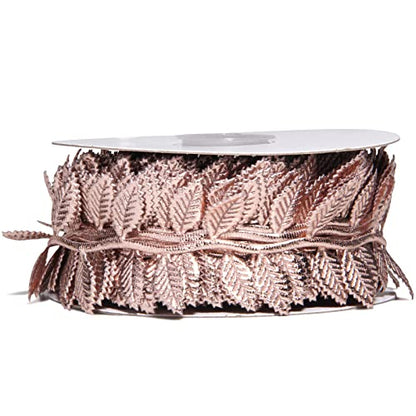 Rose Gold Leaves Ribbon for Wedding Party Home Decorations (60 Foot)