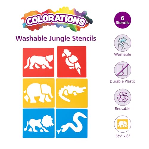 Washable Plastic Jungle Stencils (6 Count)