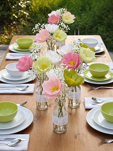 Sage Green White Crepe Paper Poppy Flower DIY Making Kit for Home Table Decor Gift Craft 24 pcs (24 Count)