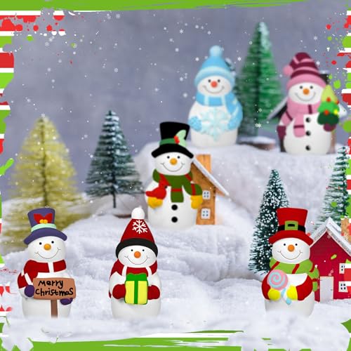 6 Sets Ceramic Snowman Gnomes DIY Paint Kit Winter Figurines (6 Count)