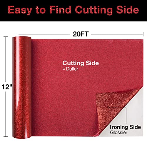 Red Glitter HTV Heat Transfer Vinyl Roll 12 inch x 20 ft Iron on Vinyl for T Shirts Crafts Bulk