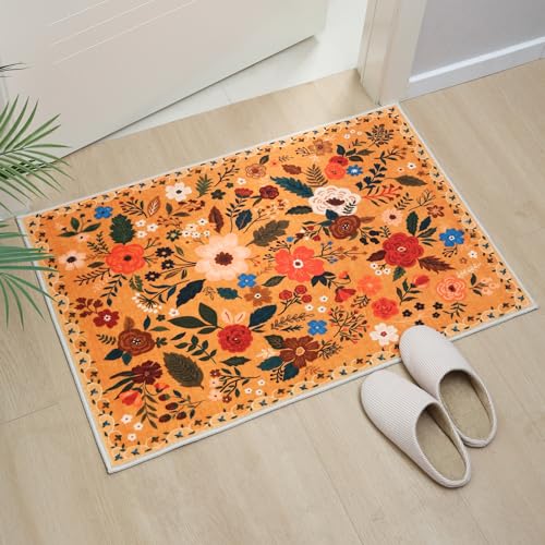 Door Mat Indoor Entrance 2x3 Rug Machine Washable Boho Floral Small Area Rug Non