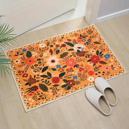 Door Mat Indoor Entrance 2x3 Rug Machine Washable Boho Floral Small Area Rug Non