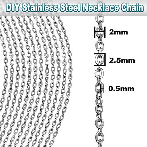 33ft Silver Stainless Steel Chain 2mm Jewelry Necklace Link Cable Chain for Jewelry Making Bracelets Earring Craft Supplies DIY Findings
