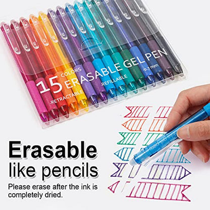 15 Colors Retractable Erasable Gel Pens Clicker (15 Count)