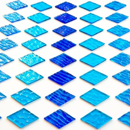 60 Pieces Diamond Shape Blue Mixed Transparent Stained Glass Mosiac Tiles (60 Count)