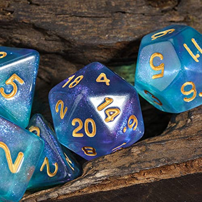 7 Die DND Dice Set Polyhedral Dice Set with a Leather Dice Bag (7 Count)