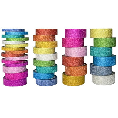 Glitter Washi Tape Set Metallic Decorative Craft Tape 36 Rolls Colored Masking Tape for Scrapbook DIY Art Craft Supplies Gift Decor (36 Count)