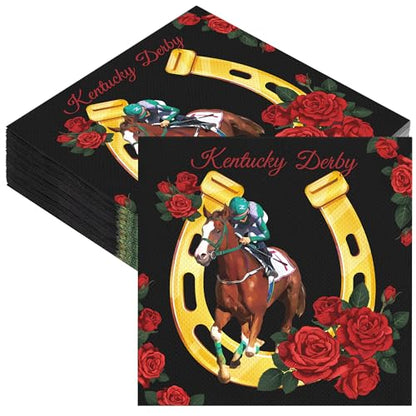 48 Pieces Horse Racing Paper Napkins Disposable Party Napkins Horse Racing Cocktail Dinner Napkin Set 13" x 13" Unfolded for Sports Horse Theme Party Supplies (48 Count)