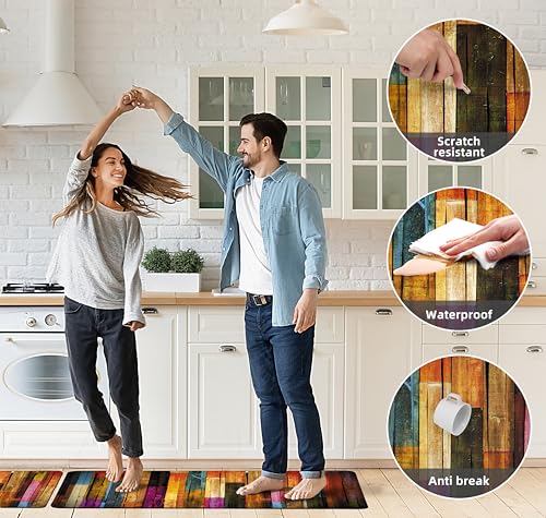 Kitchen Mats for Floor Colorful kitchen rugs Cool Wooden Abstract Anti Fatigue Kitchen Mats Waterproof Floor Mats Cushioned Non (5.4 Sq Ft)