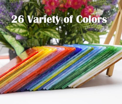 26 Sheets Colorful Vibrant Stained Glass Sheets Variety Assortment Pack (26 Count)