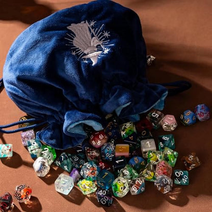 Large Dice Bags with Pockets Navy Blue Storage Bag for DND RPG Games