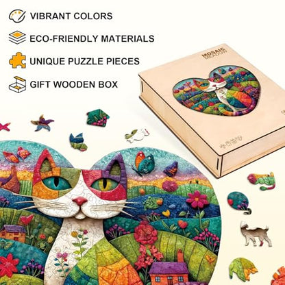Mosaic Meadow Cat Puzzles Adults Gifts for Women Men Wooden 225 Pieces 13.4 x 11.5in