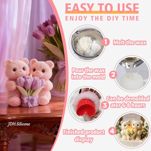 1 PCS Teddy Bear Tulip Silicone Candle Molds