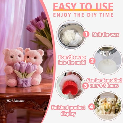 1 PCS Teddy Bear Tulip Silicone Candle Molds