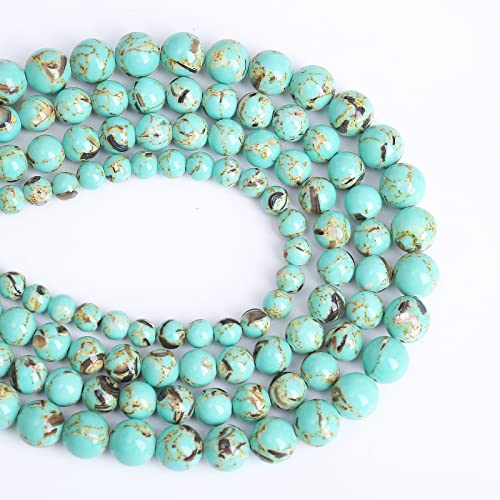 8mm 45pcs Turquoise Beads with Mother of Pearl Blue Howlite Shell Turquoises Stone Beads for Jewelry Making Bracelet DIY Bracelets Necklace Earrings (16 Count)