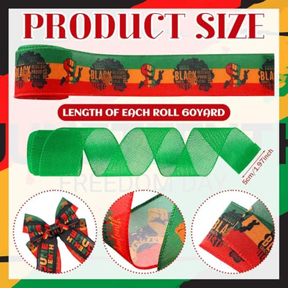 12 Rolls 60 Yards Juneteenth Ribbons Wired Edge Fabric Ribbons Craft Assortment Themed Juneteenth Freedom Day Pattern Wrapping Crafts for DIY Gift Hair Sewing Wreath (12 Count)
