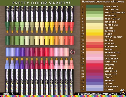 28 Wildflower Colors Acrylic Paint Pens Studio Color Series Markers Set 3mm Medium Tip (28 Count)