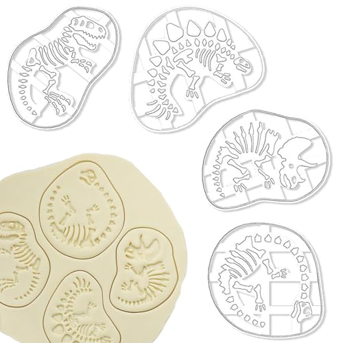 4 Pcs Dinosaur Cookie Cutters Dinosaur Skeleton Fossil Cookie Cutters Stegosaurus T (4 Count)