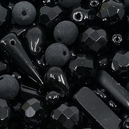 2.1oz (60g) of Glass Bead Mix with Drops, Table-Cut and fire Polish Czech Beads, Glossy & Matte Black (2.1164 Ounce)