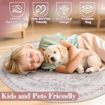 Bow Print Washable 4ft Round Rug (12.54 Sq Ft)