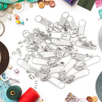 20Pcs Silver Zipper Repair Kit Zippers Replacement 5# Zipper Pull Rescue Kit for Clothing Jackets Purses Luggage Backpacks (20 Count)