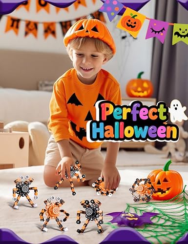 Halloween Toy Gifts for Kids Transformable Fidget Spinners for Adults Stress Relief Sensory Toys for Boys and Girls Fidget Toys Black Orange Halloween Party Decorations (4 Count)