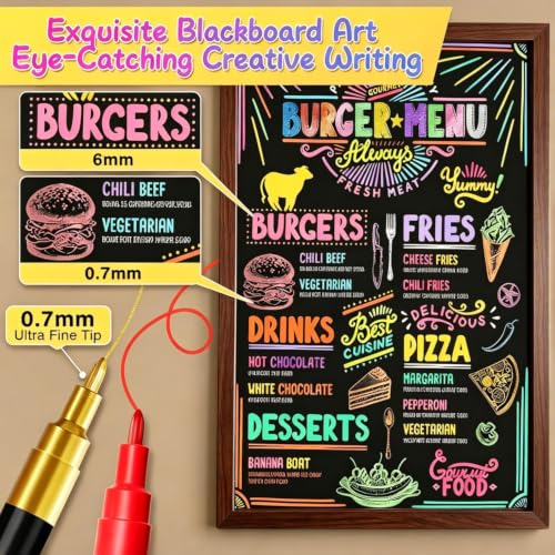 Liquid Chalk Markers for Blackboard 30 Vibrant Colors 1mm Fine Tip (30 Count)
