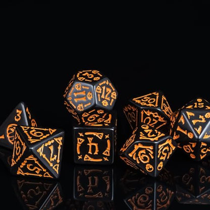 7 Die DND Dice Set Scary Pattern Polyhedral Dice Set with Dice Bag (7 Count)