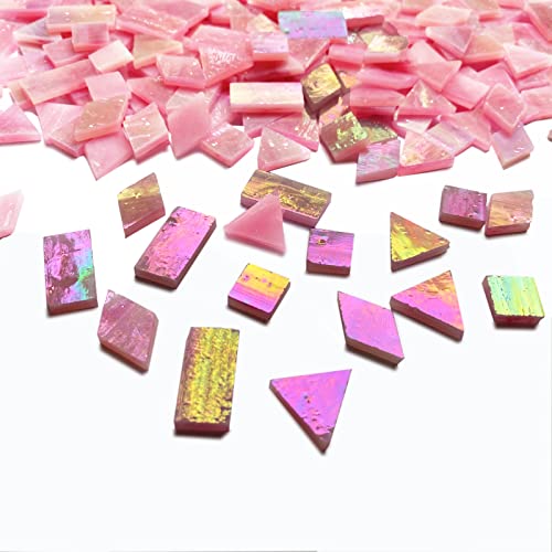 Magic Iridescent Pink Stained Glass Mosaic Tiles for Crafts (9 Ounce)