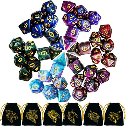 DND Dice Set 42 Pcs Polyhedral Dungeons and Dragons Rolling Dice for D&D RPG MTG Table Games Dice Bulk with Colorful Drawstring Bags and Dice Tray (49 Count)
