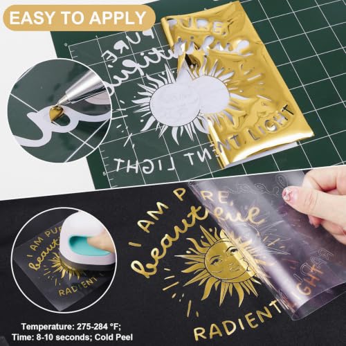 Gold Metallic Foil Heat Transfer Vinyl Roll 12" x12ft Gold Iron on Vinyl Chrome HTV Vinyl Easy to Cut & Weed DIY Heat Press Design for T