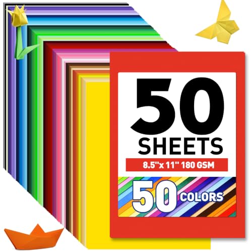 8.5" x 11" Colored Cardstock 50 Assorted Sheets in 50 Colors