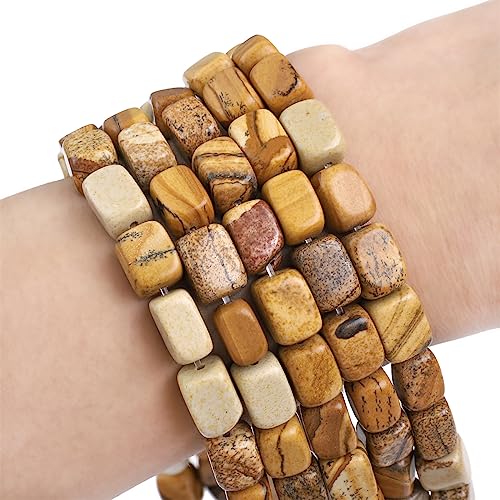 Natural Brown Picture Cuboid Stone Loose Semi Gemstone Beads for Jewelry Making 8mmx12mm 38cm (33 Count)
