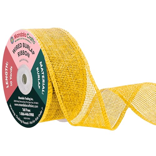 1 1 2 in Wide Yellow Wired Burlap Ribbon for Crafts