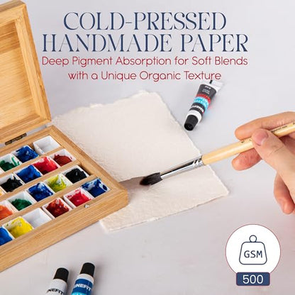 Thick Handmade Watercolor Paper with Deckled Edge (15 Count)