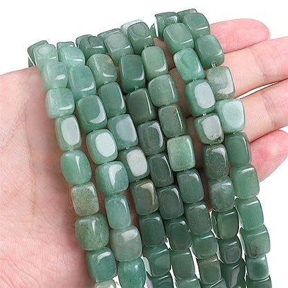 Natural Green Aventurine Cuboid Stone Loose Semi Gemstone Beads for Jewelry Making 8mmx12mm 38cm (33 Count)