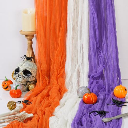 Halloween Cheese cloth 84.65 x 590.55 Inch White Orange and Purple Cheesecloth Roll for Crafts Large Cotton Muslin Gauze Fabric for Halloween Outdoor & Indoor Spooky Decoration