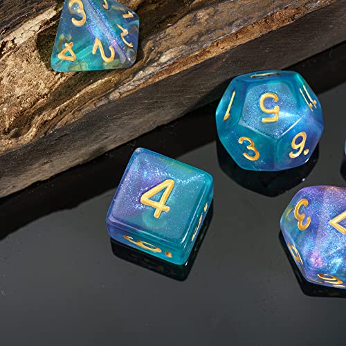 7 Die DND Dice Set Polyhedral Dice Set with a Leather Dice Bag (7 Count)