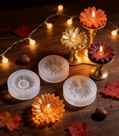 4 Pcs 3D Flower Silicone Molds Daisy Sunflower for Candle Soap Cake Topper (4 Count)