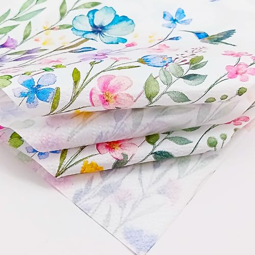 Paper Napkins 80 Pack 2 Ply Floral Beverage Luncheon Dinner Paper Napkins Flower Print Disposable Napkins for Wedding Anniversary Celebrations (80 Count)
