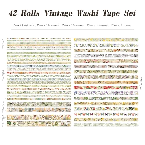 42 Rolls Vintage Washi Tape Set (42 Count)