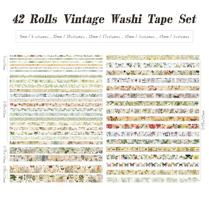 42 Rolls Vintage Washi Tape Set (42 Count)
