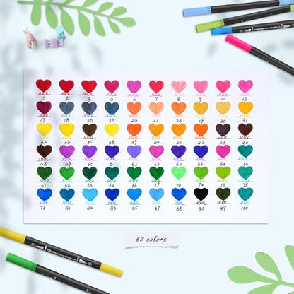 Markers for Adult Coloring Books No bleeding 60 Colors Coloring Markers Water (60 Count)
