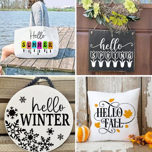 9 Pcs Welcome Stencils for Painting on Wood Reusable Round Home Sweet Home Stencil Large Hello Fall Templates for Door Hanger Canvas DIY Crafts (9 Count)
