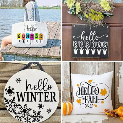 9 Pcs Welcome Stencils for Painting on Wood Reusable Round Home Sweet Home Stencil Large Hello Fall Templates for Door Hanger Canvas DIY Crafts (9 Count)