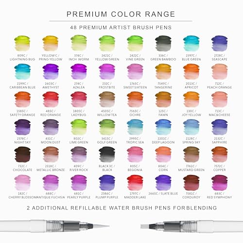 48 Premium Watercolor Pens +2 Highly Blendable Watercolor Markers (50 Count)