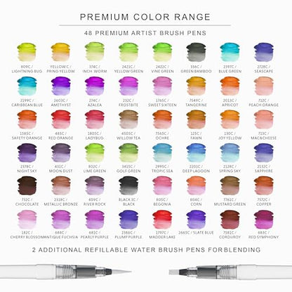 48 Premium Watercolor Pens +2 Highly Blendable Watercolor Markers (50 Count)