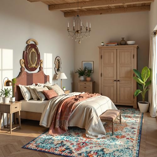 Reine Orange 6x9 Area Rugs Boho Washable Area Rug for Bedroom